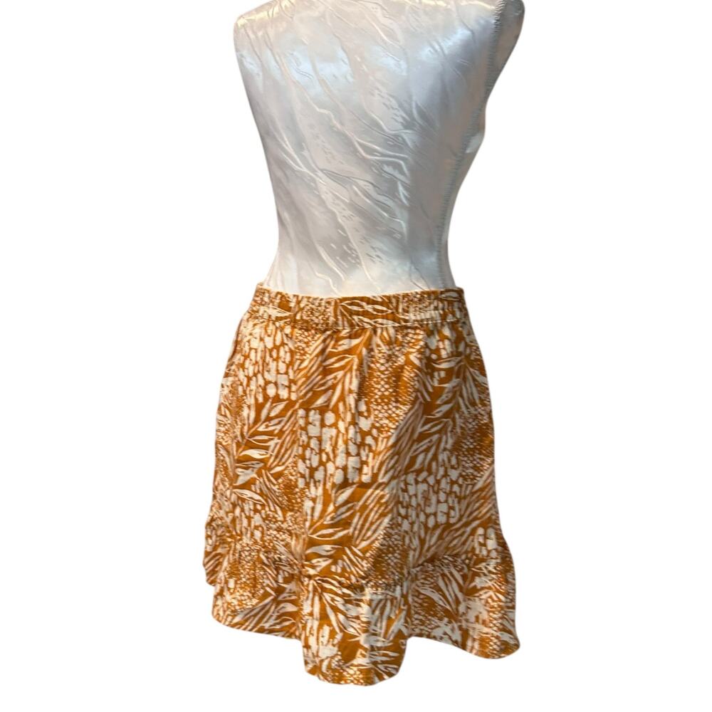 Christian Siriano Mini Ruffle Skirt Women Sz Large Linen Mustard Yellow Pockets - Picture 4 of 14